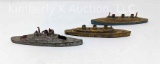 3 TOOTSIE TOY cast metal ships on wheels