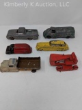 6 Cast metal toy cars, trucks, tractor