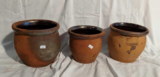 3 Early redware crocks (PICK UP ONLY)