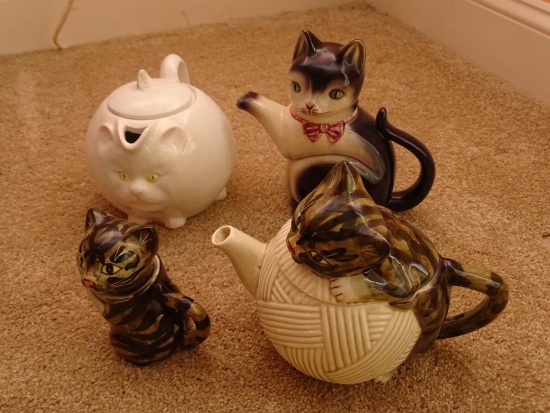 4 Cat motif tea pots (PICK UP ONLY)