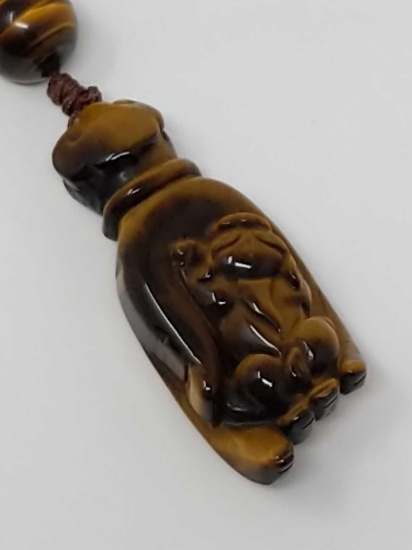 Beaded Tiger Eye Necklace with Carved Tiger Eye Pendant