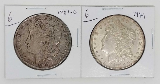 Morgan Dollars 1901O VG, 1921 XF-AU