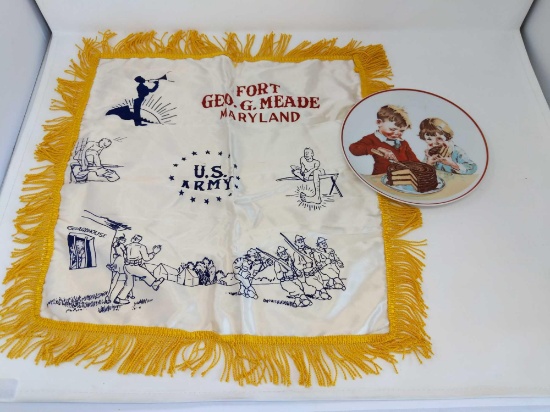 Fort Meade Pillow Cover and 1980 Hershey's Souvenir Plate