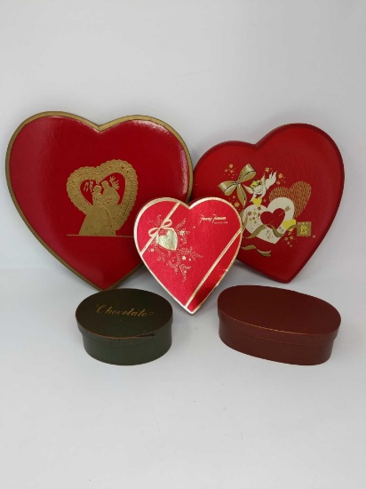 Vintage Valentine Candy Heart Boxes and 2 Wooden Boxes