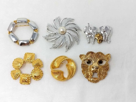 6 Costume Brooches