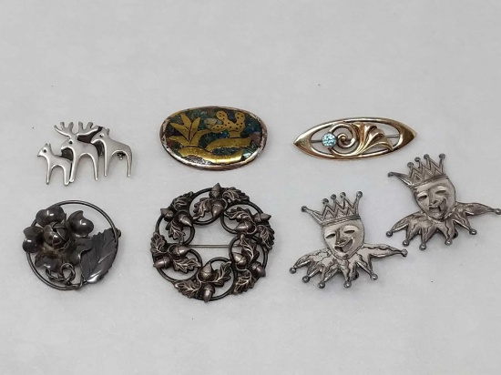 7 Sterling Brooches