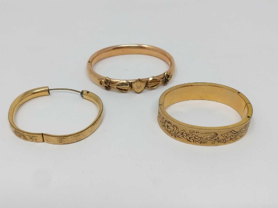 Three Early Gold-Filled Bangle Bracelets