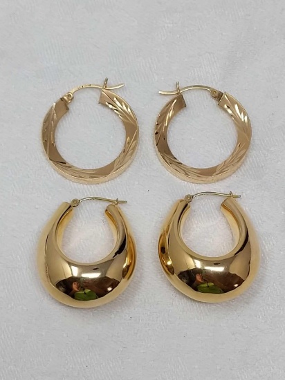 2 Pairs of Gold Hoop Earrings