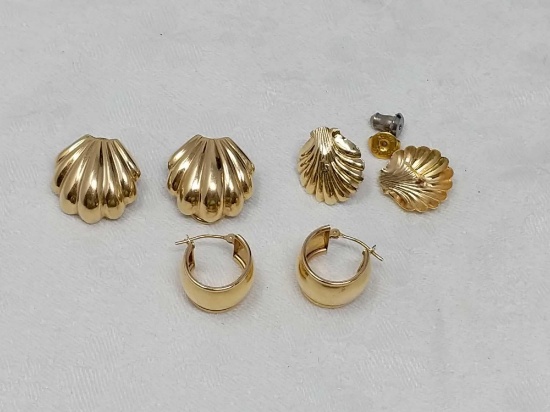 3 Pairs Gold Earrings
