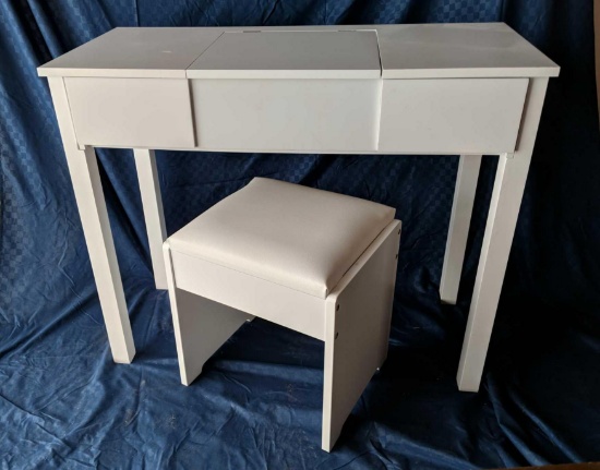 White Vanity Table and Stool