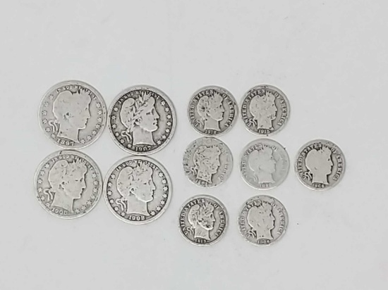 7 Barber dimes; 4 Barber quarters