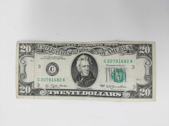 $20- 1977 fold over error note AU, 3 folds