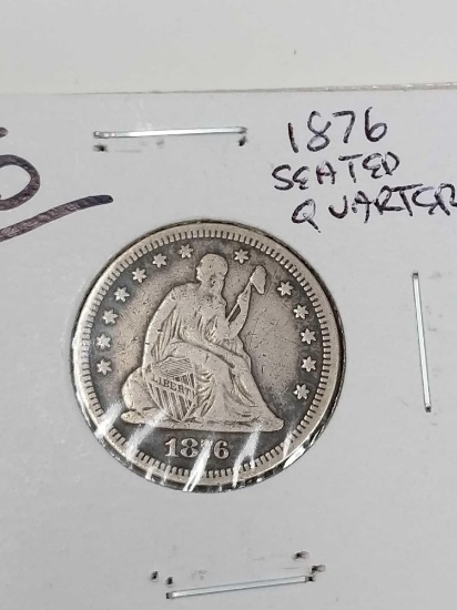 1876 seated quarter, F