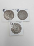 Morgan dollars: 1897O, 97S, 99O G-VF