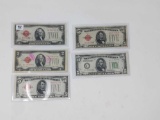 1928 F, 1928 G $2 F, one written on; (2) 1928C $5 legal tender