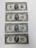 $5- 1934A, 34C, 34D F; $10 1934A VF