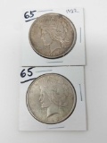 (2) 1922 Peace dollars, XF-AU