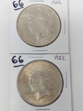 1922 & 1923 Peace dollars BU