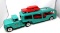 Toy BUDDY L Turquoise Metal Car Carrier with 3 Red Plastic Cars