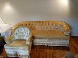 Cream Tufted-Back Sofa with Matching Chair and Other Upholstered Armchair