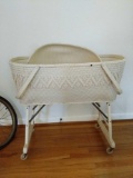 White Wicker Bassinette with Fitted Mattress