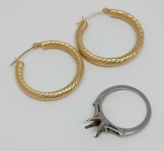 Platinum Ring and Pair of Gold Earrings