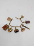 Gold Charm Bracelet with Watch Chain and Fobs
