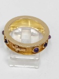 Gold Band with Cross and Amethysts