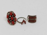Three Southwestern Silver and Coral Rings