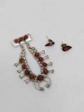 Southwestern Sterling Pin and Earrings