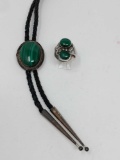 Southwestern Sterling Man's Ring and Bolo Tie