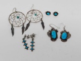 Four Pairs Southwestern Turquoise Earrings
