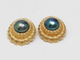 Black Pearl and Gold Earrings