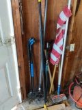 Brooms, Grabbers, Loppers, Rake, Baseball Bat, Golf Club and Flag