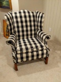 Black & White Plaid Upholstered Arm Chair