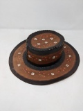 Leather Hat with Laced Construction and Tooled Floral Decoration