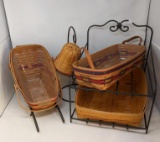 4 Longaberger Baskets and Wrought Iron Accessories