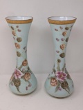 2 Hand Painted Floral Glass 14