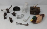 Bird Figures, Box with Faux Antler on Lid, Eskimo with Sled Dogs, Pipe