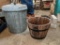 Small Galvanized Trash Can and Handled Wooded Bucket