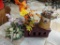Artificial Flower Arrangements and Painted lidded Crate