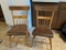 Two Wooden Half Spindle Plank Seat Chairs