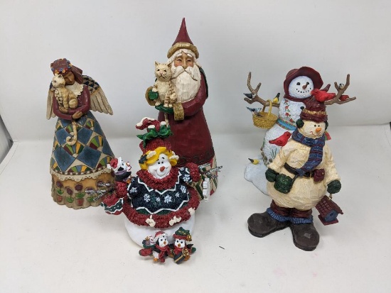 Three Snowman Figures, Santa Figure and Angel Figure