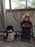 Snowman Figure, Santa Figure and Angel with Grapevine Wings