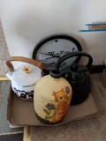 Two Tea Kettles, Wall Clock and Country Cat Jug