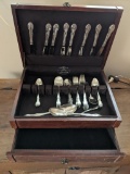 Silver Plated Flatware Set in Wooden Chest