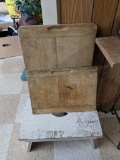 Two Wooden Cutting Boards and White Wooden Foot Stool