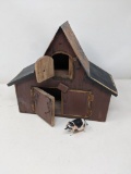 Primitive Style Wooden Barn with Pig Figure