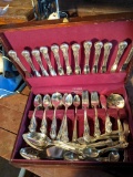 Old Company Plate Flatware in Wooden Chest