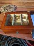 Wooden Jewelry Box and Contents